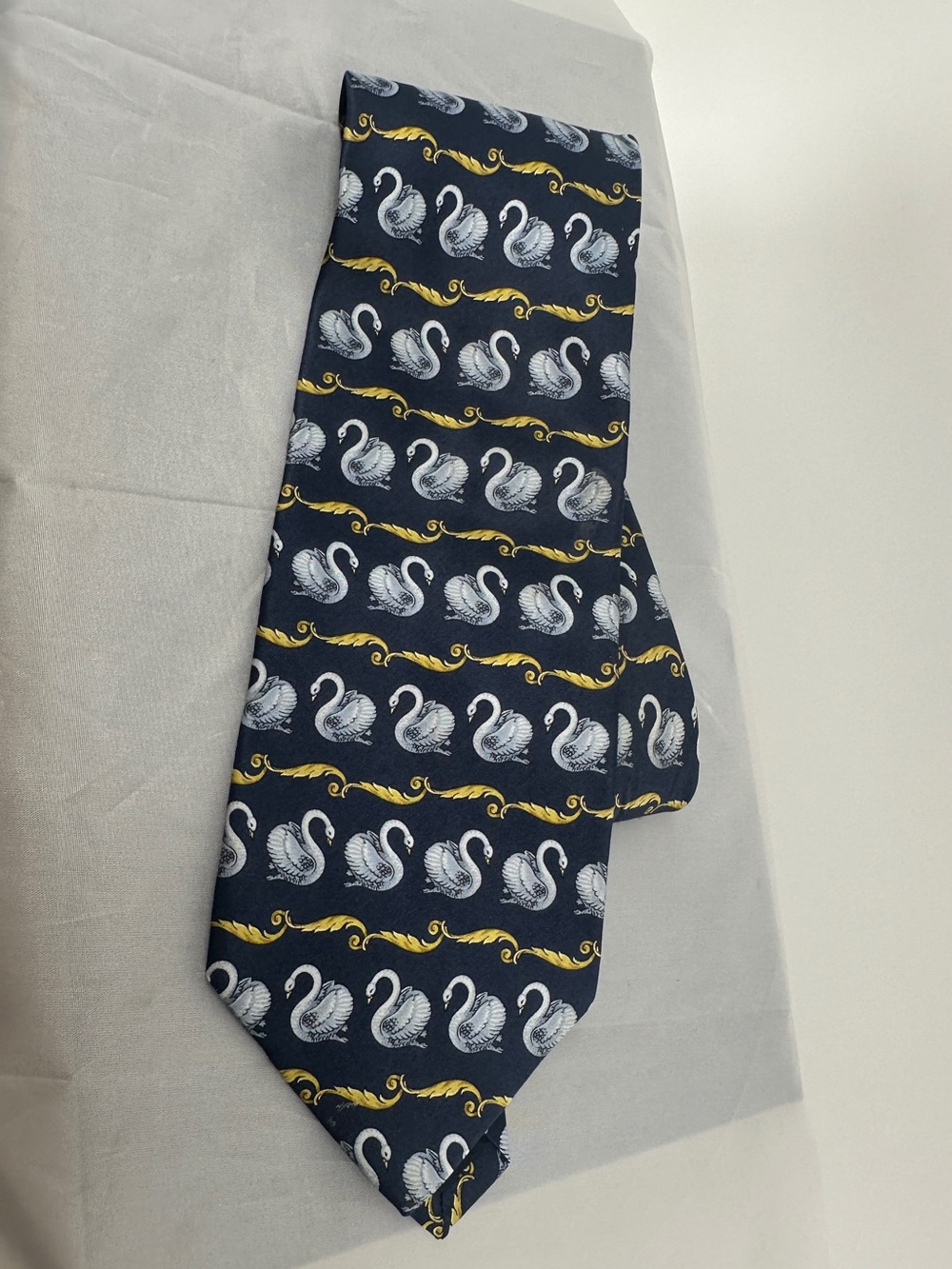 Faberge blue and gold swan silk tie